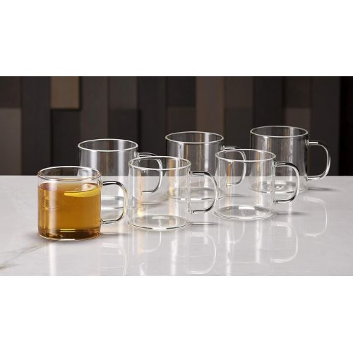  Royalty Art Vintage Glass Tea Set with Cups, Kettle Pot with Leaf Infuser, and Wood Serving Tray, Decorative and Modern Serving Dishware, Home and Party Use