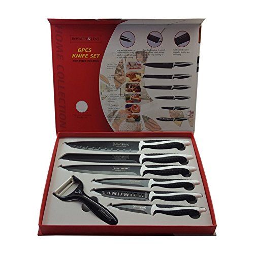  Royalty Line 6tlg. Messer-Set + Sparschaler (Brot, Fleisch, Pizza usw) schwarz ROYALTY LINE RL-BLK6-N