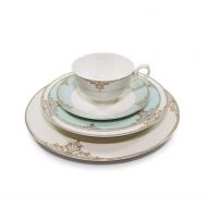 Royalty Porcelain Gloria 5-Piece White & Heaven Blue Dinnerware Set, 24K Gold