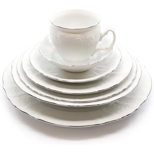  Royalty Porcelain Vintage Antique 28-pc Dinnerware Set Bernadotte Ivory Gold, Bone China Porcelain