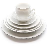 Royalty Porcelain Vintage Antique 28-pc Dinnerware Set Bernadotte White Platinum, Bone China Porcelain