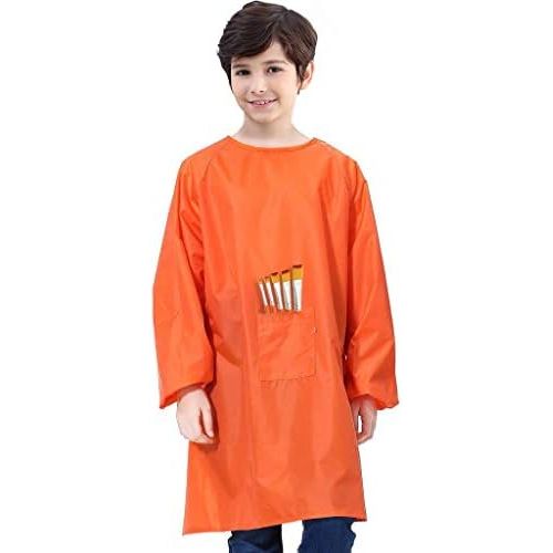  [아마존베스트]Royar beauty Kids Art Smock, Waterproof Painting Apron for Children,Artist Aprons with Long Sleeve and Long Section,Apron for Toddler,Smocks for Boys and Girls Color Orange(Medium-