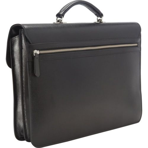  Royce Leather Luxury Slim Briefcase Handcrafted in Saffiano Leather and Suede Lining, Black