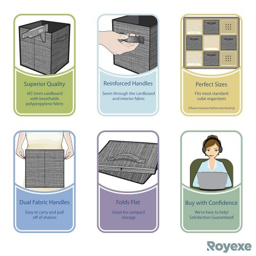  Royexe - Storage Cubes - (Set of 8) Storage Baskets | Features Dual Handles | Cube Storage Bins | Foldable Fabric Closet Shelf Organizer | Drawer Organizers and Storage (Light Grey