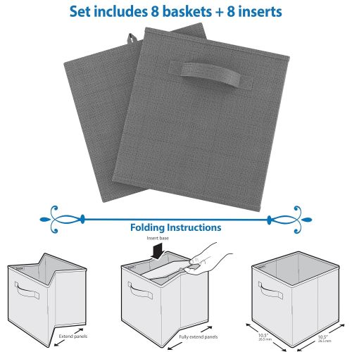  Royexe - Storage Cubes - (Set of 8) Storage Baskets | Features Dual Handles | Cube Storage Bins | Foldable Fabric Closet Shelf Organizer | Drawer Organizers and Storage (Light Grey