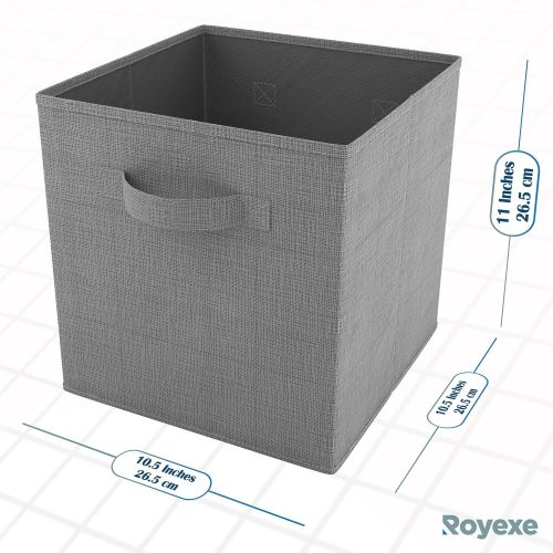  Royexe - Storage Cubes - (Set of 8) Storage Baskets | Features Dual Handles | Cube Storage Bins | Foldable Fabric Closet Shelf Organizer | Drawer Organizers and Storage (Light Grey