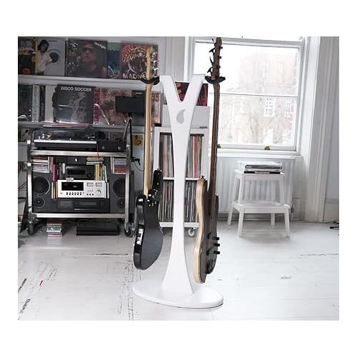  GS-2 Dual Bass, Acoustic and Electric Wooden Guitar Stand - White