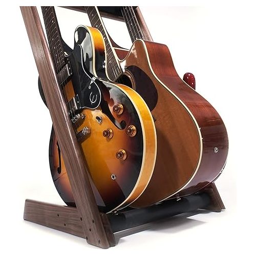  GR-3 Customisable 3 Way Multi Guitar Rack and Holder for Guitars and Cases - Walnut