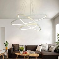 Ruanpu Dimmable Modern Chandeliers LED Three Rings Design Brushed Aluminum Pendant Light in White for Living Rooms,Dining Rooms and Bedrooms,with Remote Control,UL Listed