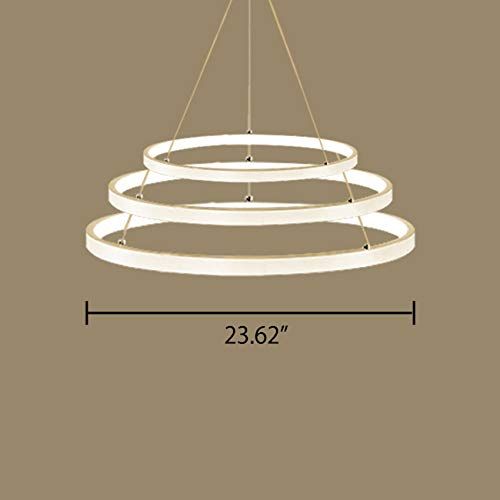  Ruanpu Dimmable Modern Chandeliers LED Three Rings Design Brushed Aluminum Pendant Light in White for Living Rooms,Dining Rooms and Bedrooms,with Remote Control,UL Listed