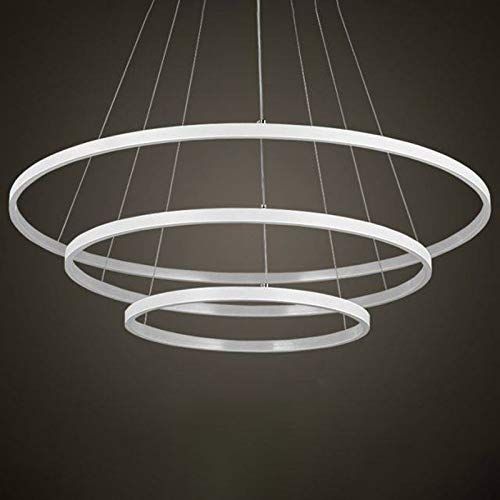  Ruanpu Dimmable Modern Chandeliers LED Three Rings Design Brushed Aluminum Pendant Light in White for Living Rooms,Dining Rooms and Bedrooms,with Remote Control,UL Listed