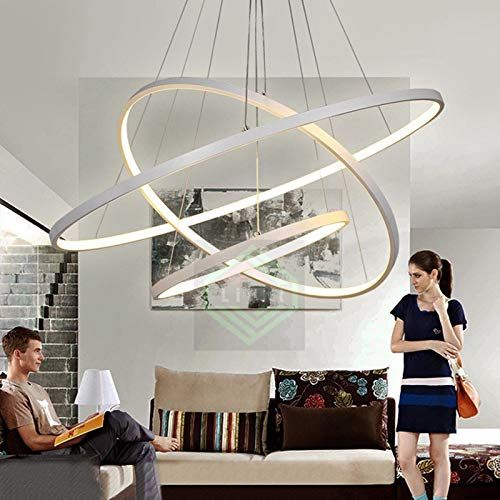  Ruanpu Dimmable Modern Chandeliers LED Three Rings Design Brushed Aluminum Pendant Light in White for Living Rooms,Dining Rooms and Bedrooms,with Remote Control,UL Listed