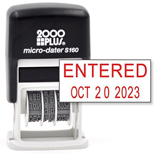  Rubber Stamp Creation Cosco 2000 Plus Self-Inking Rubber Date Office Stamp with Entered Phrase & Date - RED Ink (Micro-Dater 160), 12-Year Band