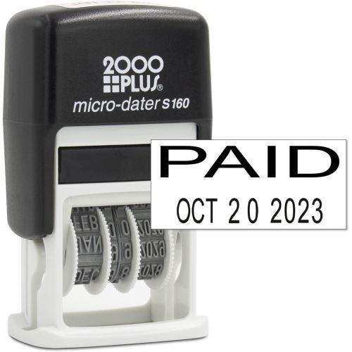  Rubber Stamp Creation Cosco 2000 Plus Self-Inking Rubber Date Office Stamp with Paid Phrase & Date - Black Ink (Micro-Dater 160), 12-Year Band