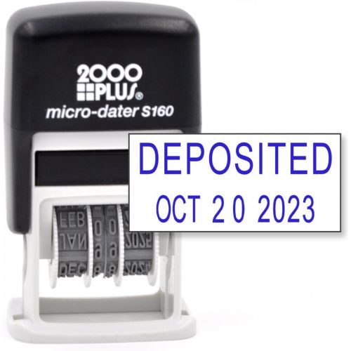  Rubber Stamp Creation Cosco 2000 Plus Self-Inking Rubber Date Office Stamp with DEPOSITED Phrase & Date - Blue Ink (Micro-Dater 160), 12-Year Band