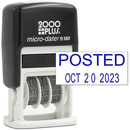  Rubber Stamp Creation Cosco 2000 Plus Self-Inking Rubber Date Office Stamp with Posted Phrase & Date - Blue Ink (Micro-Dater 160), 12-Year Band