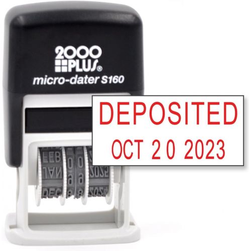  Rubber Stamp Creation Cosco 2000 Plus Self-Inking Rubber Date Office Stamp with DEPOSITED Phrase & Date - RED Ink (Micro-Dater 160), 12-Year Band