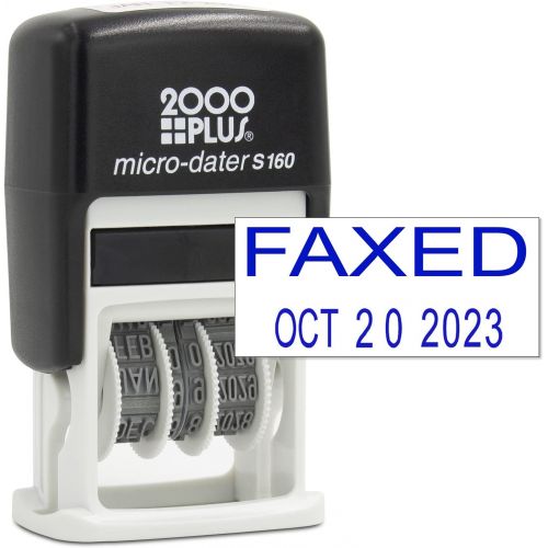  Rubber Stamp Creation Cosco 2000 Plus Self-Inking Rubber Date Office Stamp with FAXED Phrase & Date - Blue Ink (Micro-Dater 160), 12-Year Band