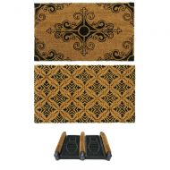 Rubber-Cal 2 French Provincial Coir Front Doormats and 1 Boot Scraper