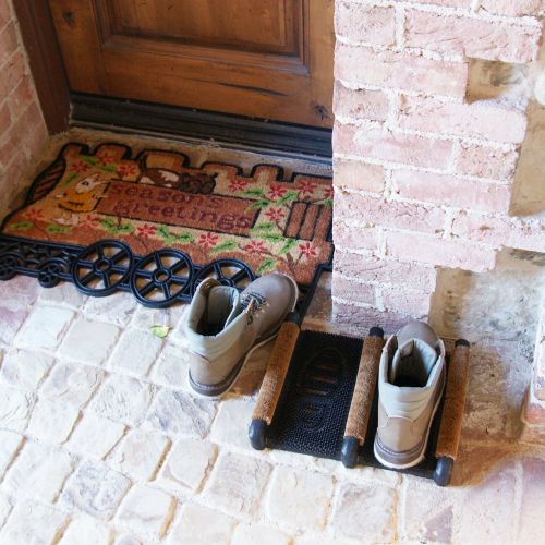  Rubber-Cal 2 French Provincial Coir Front Doormats and 1 Boot Scraper