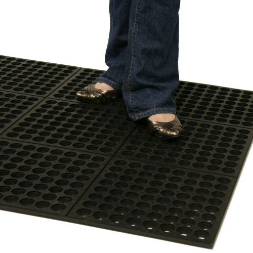  Rubber-Cal 03_126_INT_WBKDura-Chef Interlock Anti-Fatigue Rubber Matting, 5/8 x 36 x 36, Black