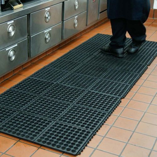  Rubber-Cal 03_126_INT_WBKDura-Chef Interlock Anti-Fatigue Rubber Matting, 5/8 x 36 x 36, Black