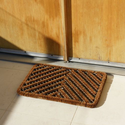  Rubber-Cal Herringbone Outdoor Scraper Door Mat - 18 x 30 Coir Boot Brush Scraper