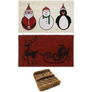 Rubber-Cal 2 Coco Coir Outdoor Christmas Doormats & 1 Herringbone Boot Scraper