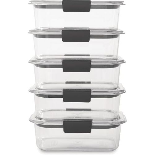  Rubbermaid Brilliance Food Storage Containers, BPA Free, Airtight Lids, Ideal for Lunch, Meal Prep & Leftovers, Set of 5 (3.2 Cup)