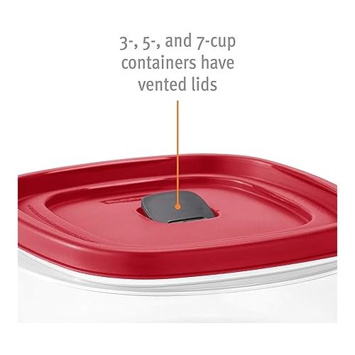  Rubbermaid Easy Find Lid Square 5-Cup Food Storage Container (Pack of 3), Red (Vented)