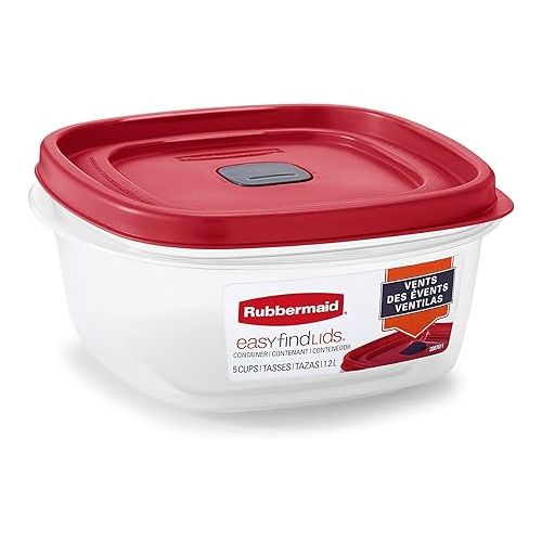  Rubbermaid Easy Find Lid Square 5-Cup Food Storage Container (Pack of 3), Red (Vented)