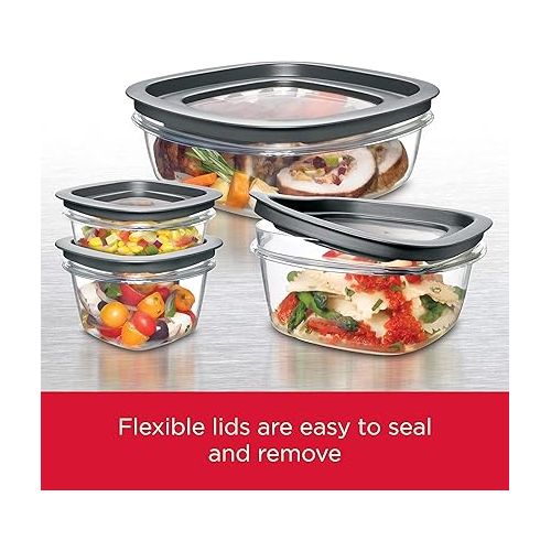 Rubbermaid 28-Piece Clear/Grey Food Storage Containers, Premium Snap Bases, and Various Size Lids, Perfect for Meal Prep, Leftovers, and Dishwasher Safe