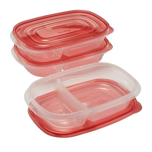  Rubbermaid TakeAlongs Divided Rectangular Food Storage Containers, 3.7 Cup, Tint Chili, 3 Count 1789975