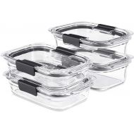 Rubbermaid Brilliance Glass Food Storage set of 4 containers, 8 total pieces (4 containers + 4 lids) for Lunch, Meal Prep, and Leftovers, Dishwasher and Oven Safe, Clear/Grey