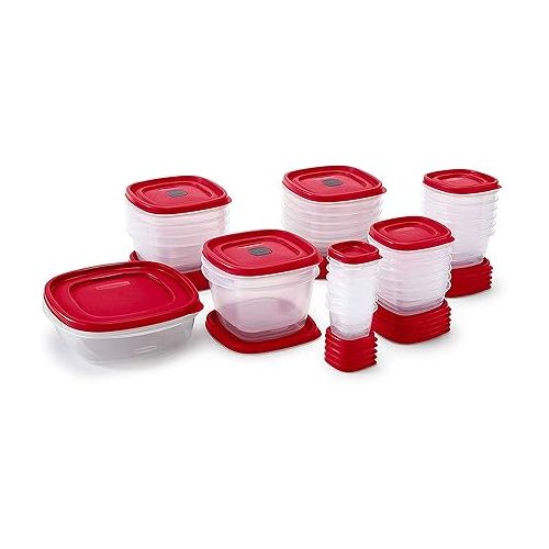  Rubbermaid 60-Piece Food Storage Containers with Lids, Microwave and Dishwasher Safe, Red Color, Ideal for Meal Prep and Pantry Storage