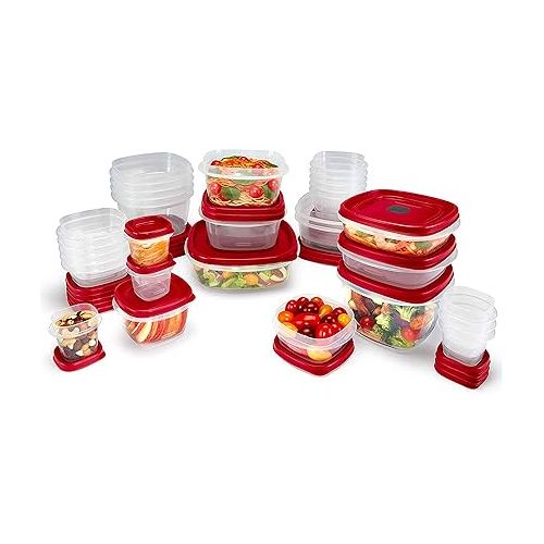  Rubbermaid 60-Piece Food Storage Containers with Lids, Microwave and Dishwasher Safe, Red Color, Ideal for Meal Prep and Pantry Storage