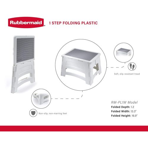  Rubbermaid RM-PL1W Folding 1-Step Plastic Stool, 300-pound Capacity, White