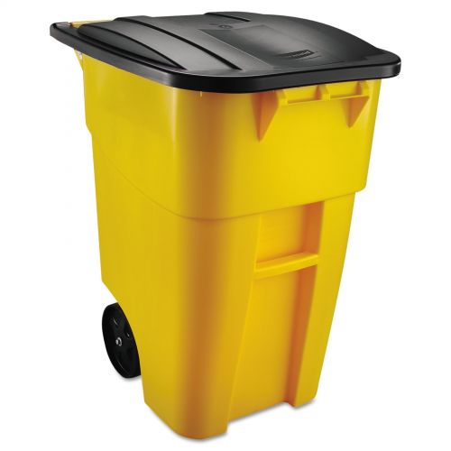  Rubbermaid Commercial Products Rubbermaid Commercial Brute Rollout Container, Square, Plastic, 50 gal, Yellow