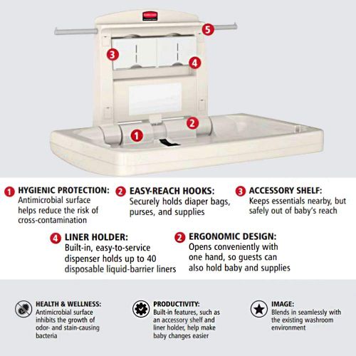  [아마존베스트]Rubbermaid Commercial Horizontal Baby Changing Station, 33.25-Inch Length x 21.5-Inch Width x 4-Inch Height, Light Platinum (FG781888LPLAT)