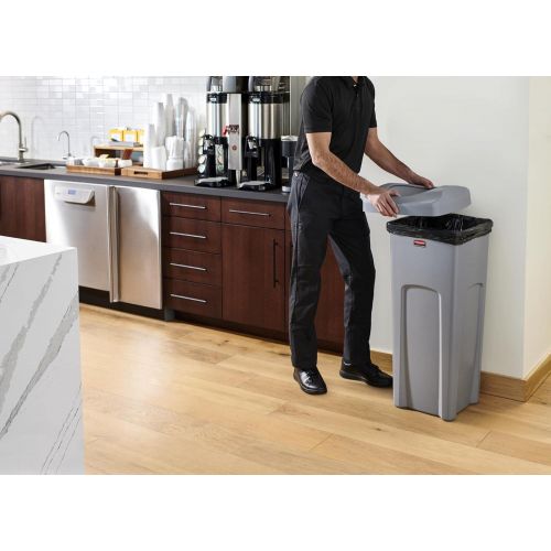  Rubbermaid Commercial Products Untouchable Square Trash/Garbage Container with Lid, Gray (2001584)