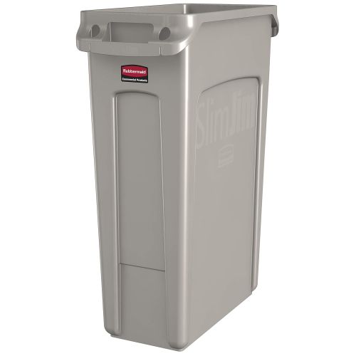  Rubbermaid Commercial Products Slim Jim Plastic Rectangular Trash/Garbage Can with Venting Channels, 23 Gallon, Beige (FG354060BEIG)