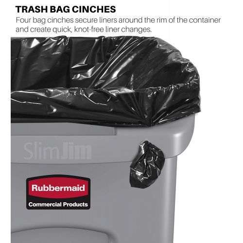  Rubbermaid Commercial Products Slim Jim Plastic Rectangular Trash/Garbage Can with Venting Channels, 23 Gallon, Beige (FG354060BEIG)