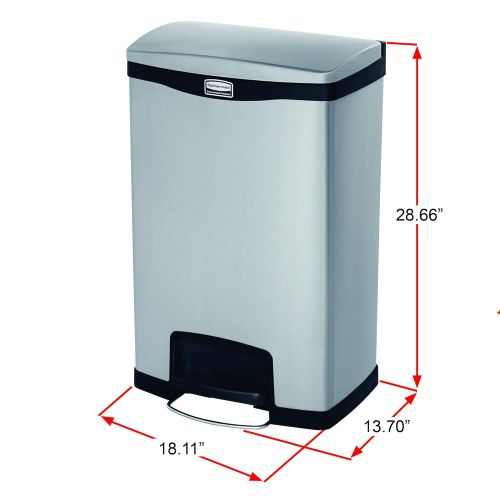  Rubbermaid Commercial Products 1901994 Rubbermaid Commercial Slim Jim Stainless Steel Front Step-On Wastebasket with Trash/Recycling Combo Liner, 13 gal, Black Trim