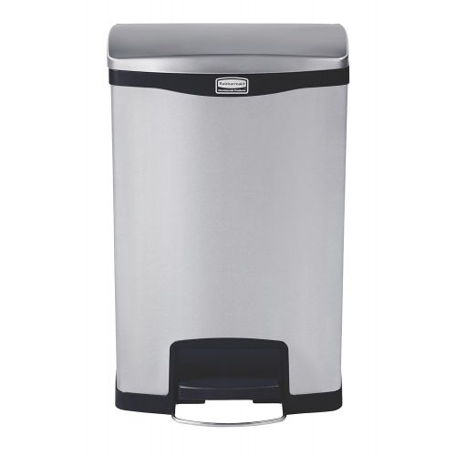  Rubbermaid Commercial Products 1901994 Rubbermaid Commercial Slim Jim Stainless Steel Front Step-On Wastebasket with Trash/Recycling Combo Liner, 13 gal, Black Trim
