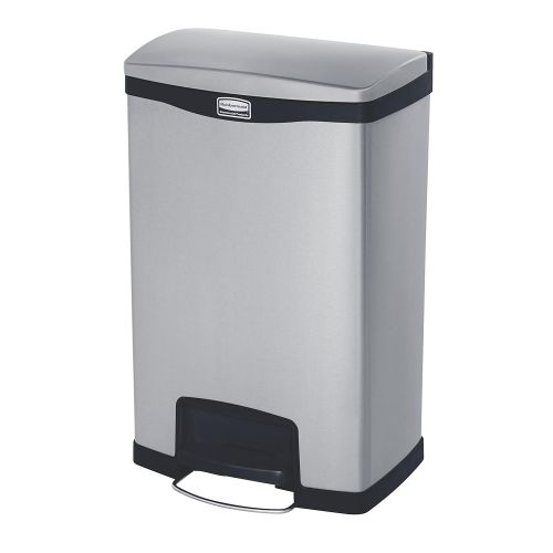  Rubbermaid Commercial Products 1901994 Rubbermaid Commercial Slim Jim Stainless Steel Front Step-On Wastebasket with Trash/Recycling Combo Liner, 13 gal, Black Trim