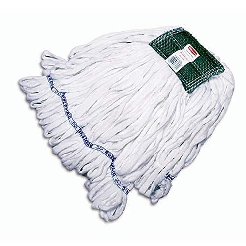  Rubbermaid Commercial Products FGT25500WH00 Rough Floor Wet Mop, Large, 5 Green Headband, White (Pack of 12)