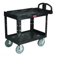 Rubbermaid Commercial Products Rubbermaid Commercial Heavy-Duty 2- Shelf Utility Cart, Ergo Handle, Lipped Shelves, Medium, Black (FG452088BLA)