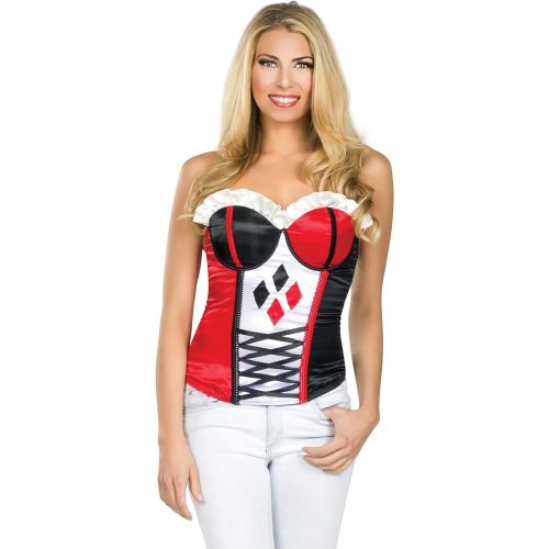  할로윈 용품Rubie's Secret Wishes DC Comics Justice League Superhero Style Adult Corset Top with Logo Harley Quinn, Red, Medium