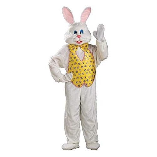  Rubie%27s Adult White Easter Bunny Costume With Mascot Head and Yellow Vest