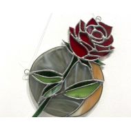 RubyArtCo Rose and Moon Stained Glass Sun Catcher
